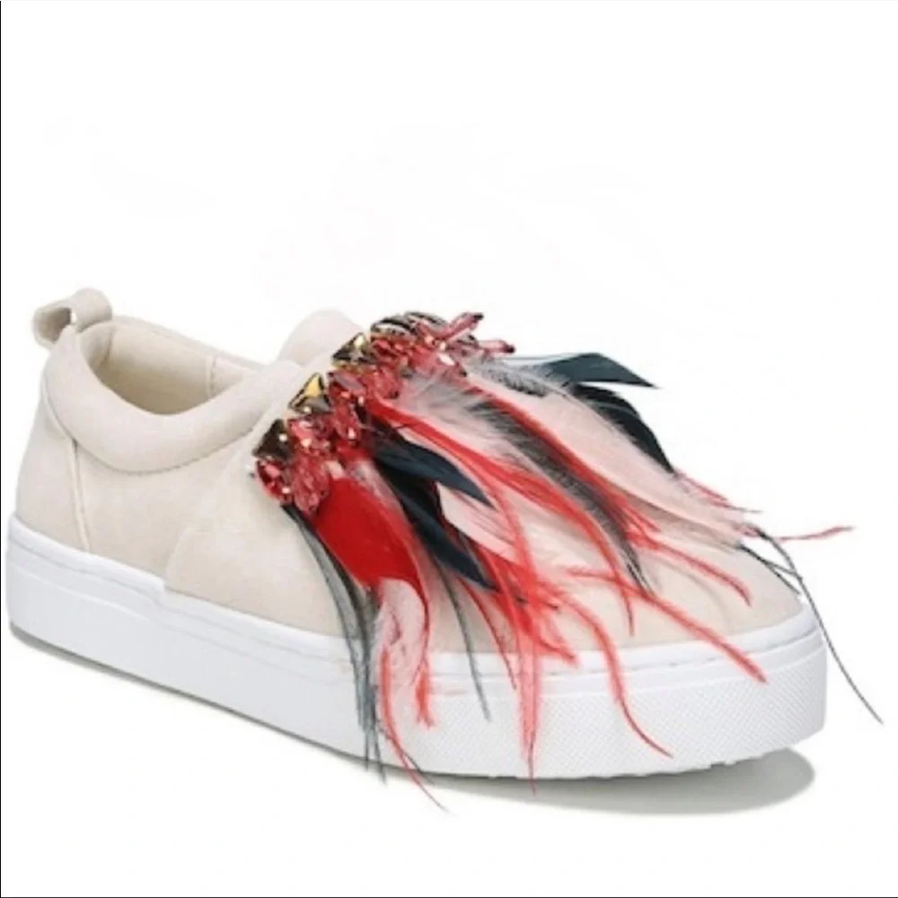 Sam Edelman Lelani‎ Suede Leather Sneakers in Cream Red Size 10